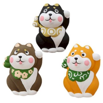 摩達客 祈願招福三色柴犬陶瓷擺飾三件組 超萌開運招財小物  5 x 5 x 6cm  黑色 + 棕色 + 黃色