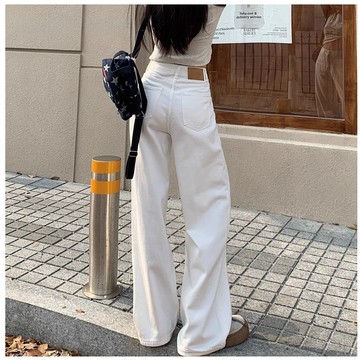 韓版寬鬆垂感白色牛仔褲~ 牛仔褲 白色褲子 女生牛仔褲 白色牛仔褲 牛仔寬褲 直筒褲 闊腿褲 女生褲子 直筒牛仔褲