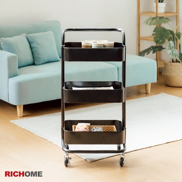 RICHOME 多彩置物籃推車-4色 置物籃 移動推車 收納架 置物架 美容推車  三層推車 廚房浴室房間收納SH569