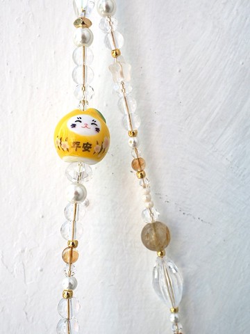 金運招福 黃色招財貓 手機掛飾 電話繩 附送連接墊片