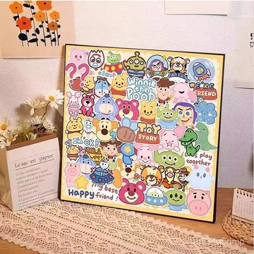 💎鑽石貼畫 手工鑽石畫 DIY立體鑽貼畫 相框畫 卡通大傢族鑽石畵卡通兒童手工diy粘貼十字繡2024新款帶框貼磚畵