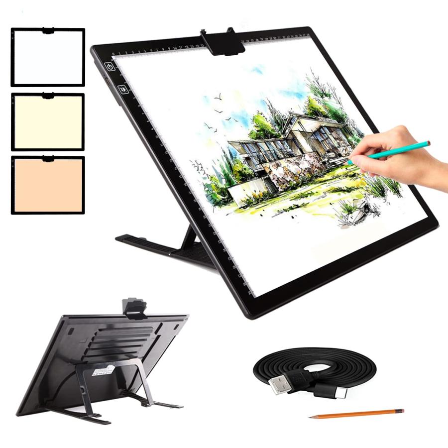 A3 Tracing Light Box, iVAOOZE A3 LED Light Pad with Colors Mode Stepless Dimmable and Levels of Brightness Light Copy Pad, Wireless Rechargeable L