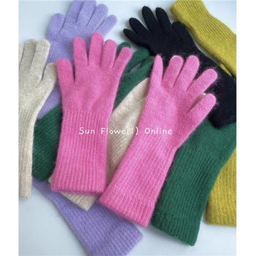 韓國純色針織加長手套女秋冬季保暖加絨騎車ins五指防風分指手套