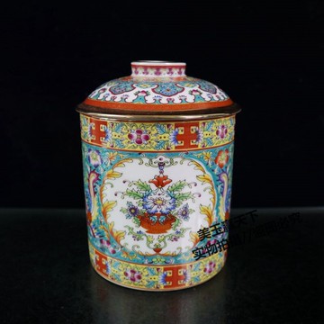 古玩收藏 景德鎮瓷器琺瑯彩茶葉罐 花卉罐子密封防潮儲物罐擺件