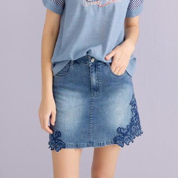 【YUTZUYA 優姿雅】性感唯美織花繡片高彈丹寧包臀迷你短裙