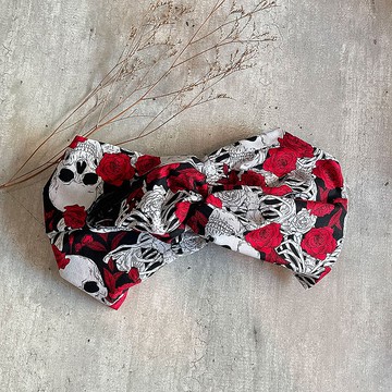 骷髏玫瑰寬版髮帶