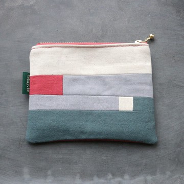 小 拼布萬用拉鍊包 / 桃