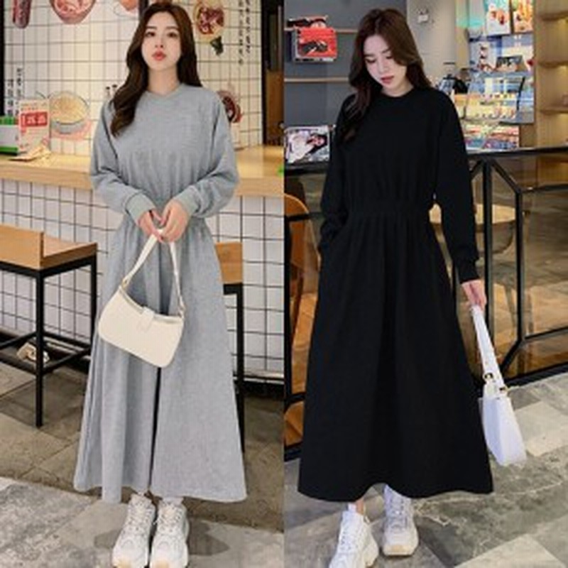 スウェット ワンピース ロング 韓国 ファッション 冬服 レディース ロングフレアワンピース ウエストゴム リラックス ワンピ 大人カジュ 通販 Lineポイント最大1 0 Get Lineショッピング