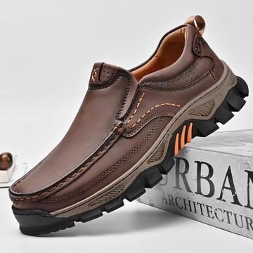 亞馬遜獨立站跨境爆款男鞋PU橡膠套穿一腳蹬樂福鞋男士休閑皮鞋