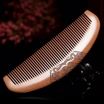 木郎府制整木雕刻雕花大號加長加厚款老桃木梳子家用長發梳禮品梳
