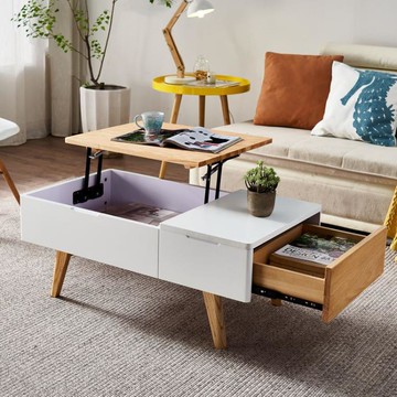 北歐簡約多功能升降茶幾小戶型智能出租屋實木茶幾簡約收納方桌子 快速出貨