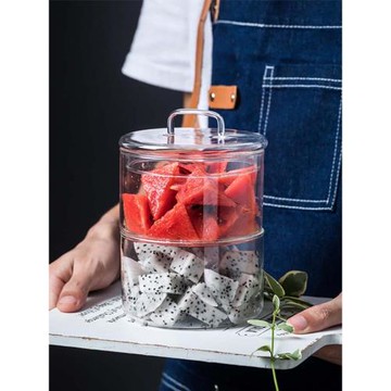 日式水果沙拉碗透明玻璃碗帶蓋家用簡約儲物罐創意多層組合收納罐