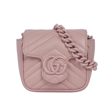 Gucci GG Marmont 縫線皮革方胖腰包肩背包 80cm (淺粉色)