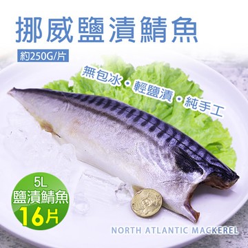 【築地一番鮮】挪威｜5L超大薄鹽鯖魚｜250g｜16片｜淨重約3.4kg