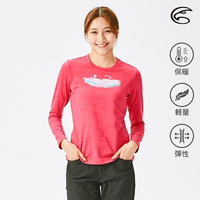 ADISI 女圓領圖騰雲彩紗透氣快乾保暖長袖上衣AL2121035｜深洋紅@#@ ADISI 女圓領圖騰雲彩紗透氣快乾保暖長袖上衣AL 2121035 ｜深洋紅