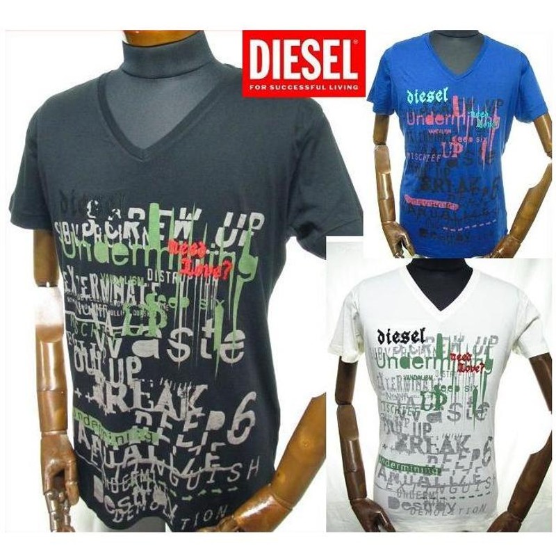 ディーゼル DIESEL Tシャツ メンズ 半袖 刺繍ロゴ カットソー