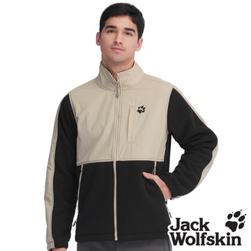 【Jack wolfskin飛狼】男 刷毛保暖外套 潮流雙色拼接『卡其黑』