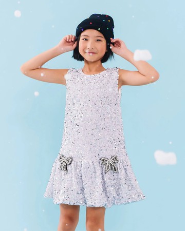 Girl's Shimmer Sequin Dress W/ Bows, Size 2-14