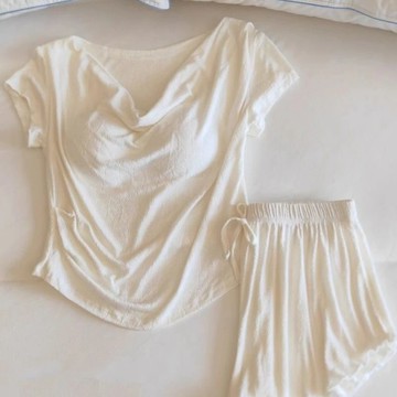 taoye♡ | 奶白色甜美睡衣 女夏季新款 居家睡衣 舒適親膚帶胸墊短袖短褲 網紅風 家居服套裝 居家套裝