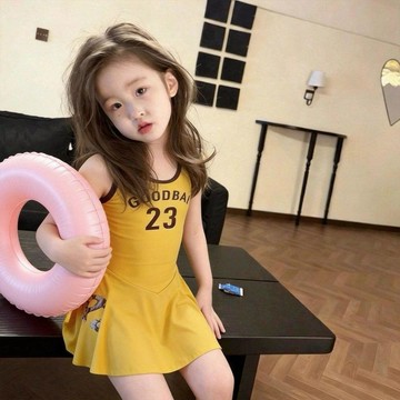 mori🎀mori女童夏季高質感吊帶裙式分體泳裝 小女孩防曬泳衣