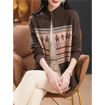 立領提花衛衣外套女2024春秋新款休閑寬松中年媽媽開衫圓領棒球服