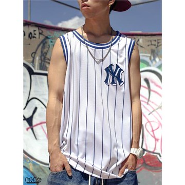 街頭集市背心~美式嘻哈復古條紋~刺繡寬松男女百搭~街舞滑板bboy