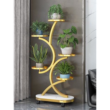 輕奢花架子客廳落地式陽臺置物架多肉花架萬向輪鐵藝花盆托架多層