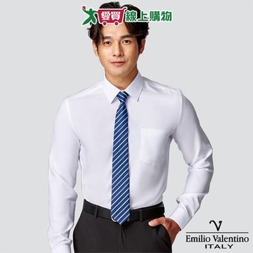男裝范倫提諾 修身彈性長袖襯衫(白/藍)15-17 修身 貼身剪裁 長袖 襯衫 舒適 透氣【愛買】