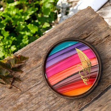 酒精墨水藝術優質胡桃木杯墊 - 羽毛 (D)