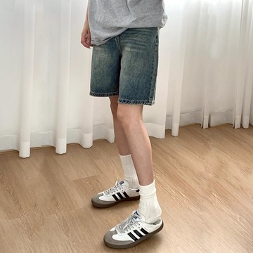 【FOH】牛仔短褲 美式短褲 五分短褲 高腰短褲 運動短褲女 夏天短褲 寬鬆短褲 女生短褲 休閒短褲女 ins風短褲