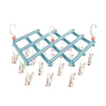 秒收曬衣架 Set 19夾  360旋轉 均勻採光  伸縮折疊 不占空間  39 x 10.2 x 3cm  淺藍色  1組