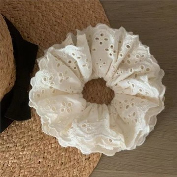 趙露思同款法式復古蕾絲大腸發圈女高級感超大丸子頭發繩頭花發飾