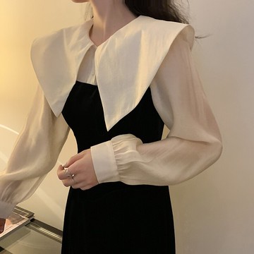 2022早春新款設計感假兩件連衣裙禮服法式輕奢茶歇娃娃領新年戰袍