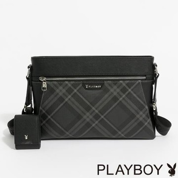 PLAYBOY - 下沉式斜背包  Black Diamond Plaid系列 - 灰色