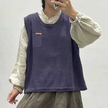 文藝感皮質飾條圓領針織背心539770