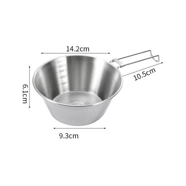 折りたたみハンドル付きキャンプボウル食器調理ポータブルステンレススチールアウトドアボウル調理器具バックパッキング、ピクニック、旅行、ビーチ用