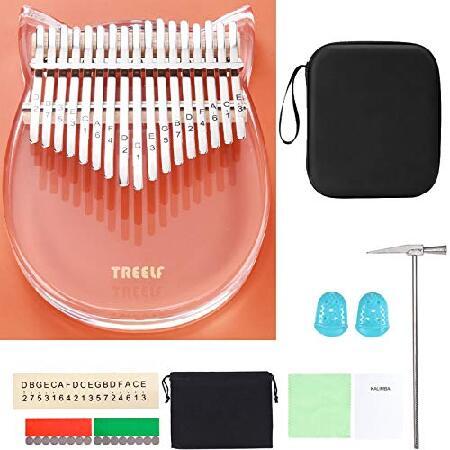 TREELF Kalimba 17 Keys Cute Cat Acrylic Thumb Piano Mbira Transparent Keyboard Finger Piano Gifts for Kids and Adults Beginners (TF-17C)