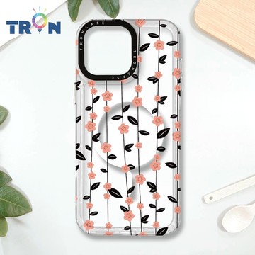 TRON IPHONE 16 PRO MAX 條紋透明小花A款 MAGSAFE 磁吸 防摔 太空殼 透白 手機殼