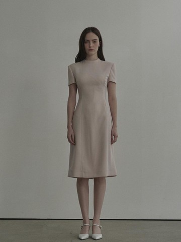Half Neck Tailored Long Suit Dress [Pink]