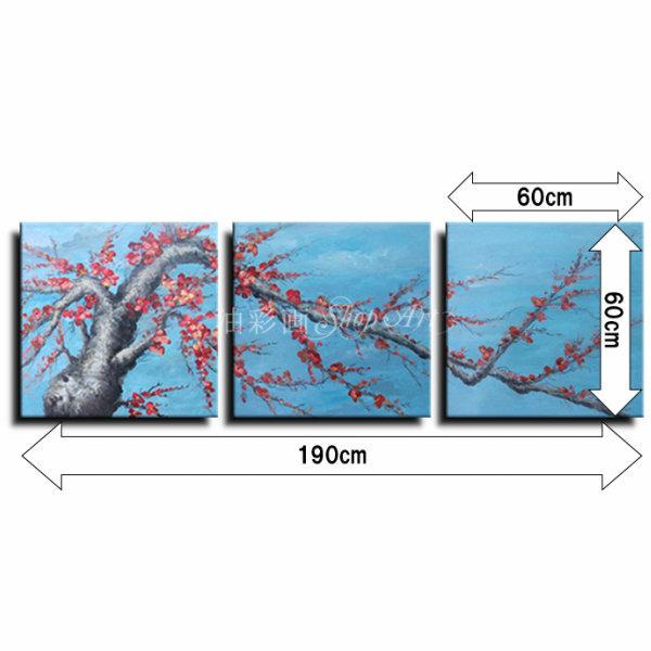 絵画　壁掛け　風景　花　モダン　アートパネル　インテリア　和　日本画　手書きの油彩画　３枚セット　空と和風の花