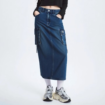 MLB 女版牛仔丹寧長裙 紐約洋基隊 (3FDSB0554-50INS)【官方旗艦店】