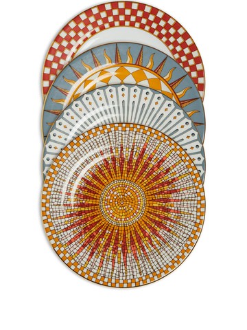La DoubleJ - geometric-print porcelain plates (set of four) - unisex - Porcelain/18kt Gold - One Size - Orange