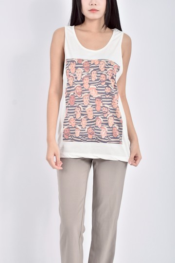 (S) the marine無袖圖案白色上衣