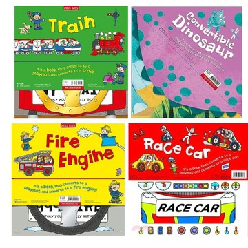 MILES KELLY-遊戲地板書：Dinosaur／Train／Race Car ／Fire Engine 英文書