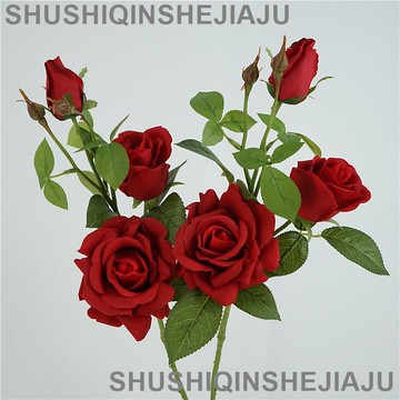 滿280元出貨 仿真花 假花 可開發票 小清新自然仿真花手感保濕玫瑰3頭卷邊玫瑰婚慶造景假花拍照道具