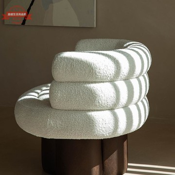 一周一小戶型網紅羊羔絨布藝拼色單人沙發簡約現代單人設計師沙發