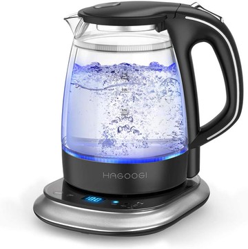 【折300+10%回饋】【日本代購】HAGOOGI 電熱水壺 玻璃 水壺 1.0升 雙層結構 防燙 溫度設定/防空燒/24小時保溫功能 黑色