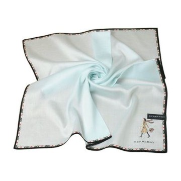 BURBERRY 經典格紋滾邊摩登時尚女郎刺繡字母LOGO大帕領巾(淺天藍色系/58CM)