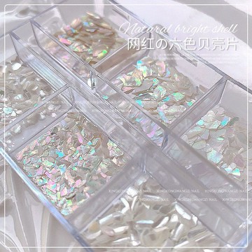 ✨台灣出貨✨6格極光幻彩貝殼片美甲飾品跨境新品不規則天然超薄片diy指甲貼片