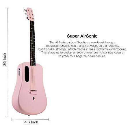 LAVA ME Carbon Fiber Guitar with Effects 36 Inch Acoustic Electric Travel Guitar with Bag Picks and Charging Cable (Freeboost-Pink)